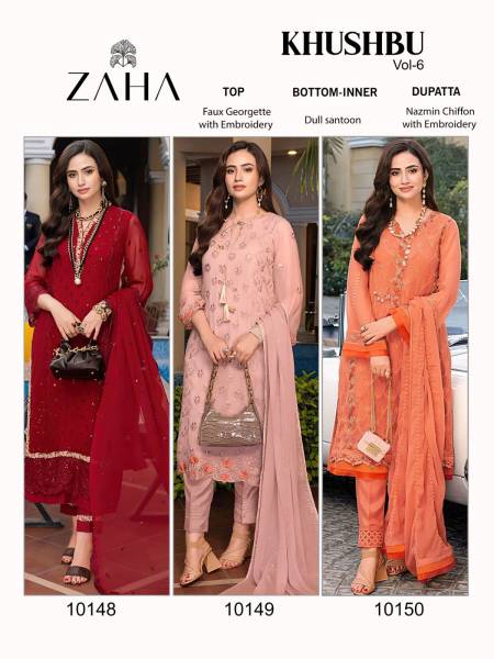 Zaha Khushbu Vol 6 Georgette Pakistani Suits Catalog
